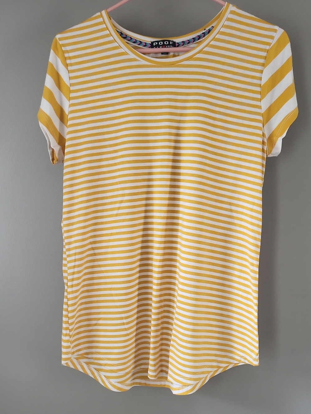 Poof! Yellow and White Striped Short Sleeve Tee